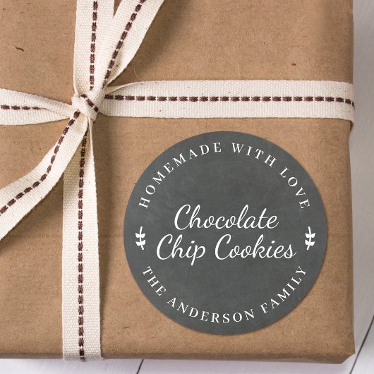 Klassiek krijtbord gepersonaliseerd bakcadeau ronde sticker