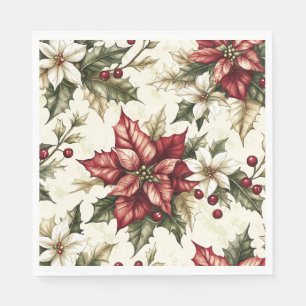 Klassiek Krimson Poinsettia Hulst Kerstmis Servet