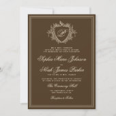 Klassiek kuif monogram bruin bruiloft kaart (Voorkant)
