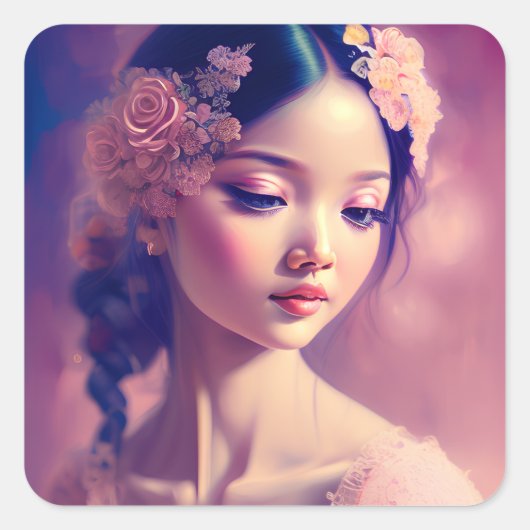 Klassiek kunstwerk van een Aziatisch meisje Vierkante Sticker (Voorkant)