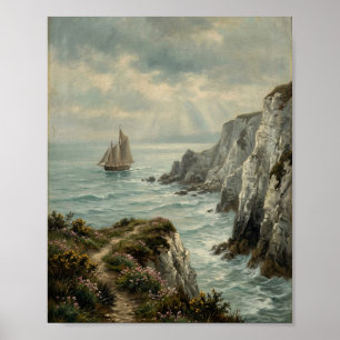 Klassiek kustklif zeilboot zeegezicht I Poster
