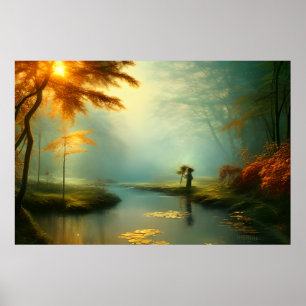 Klassiek landschap mooi Golden sun najaar Poster