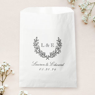 Klassiek laurier huwelijksinitiaalmonogram bedankzakje