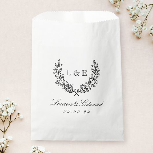 Klassiek laurier huwelijksinitiaalmonogram bedankzakje