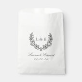 Klassiek laurier huwelijksinitiaalmonogram bedankzakje (Voorkant)