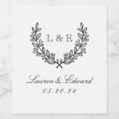 Klassiek laurier huwelijksinitiaalmonogram wijn etiket (Enkel label)