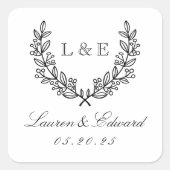 Klassiek laurier trouw initiaal monogram vierkante sticker (Voorkant)