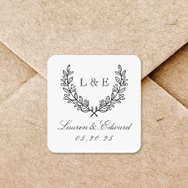 Klassiek laurier trouw initiaal monogram vierkante sticker