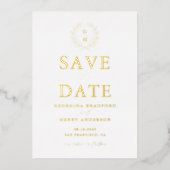 Klassiek lauwerkransmonogram 'Save the Date' Folie Uitnodiging (Voorkant)