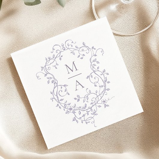 Klassiek Lavendel Bloemengrat Monogram Bruiloft Servet
