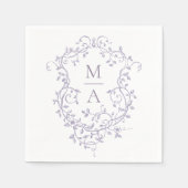 Klassiek Lavendel Bloemengrat Monogram Bruiloft Servet (Voorkant)