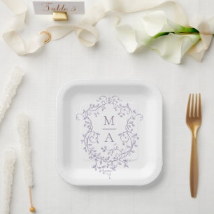 Klassiek Lavendel Bloemengrat Monogram Trouwen Papieren Bordje