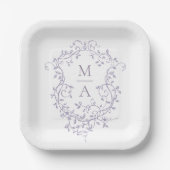 Klassiek Lavendel Bloemengrat Monogram Trouwen Papieren Bordje (Voorkant)
