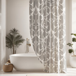 Klassiek licht grijs & wit damast bloemen douchegordijn