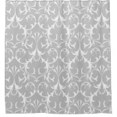 Klassiek licht grijs & wit damast bloemen douchegordijn (Voorkant)