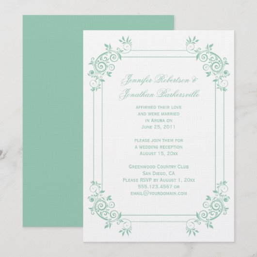 Klassiek Licht Jade Wit Bloemenswirls Na Huwelijk Kaart (Voorkant / Achterkant)