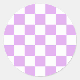 Klassiek licht lavendel schaakbordpatroon ronde sticker