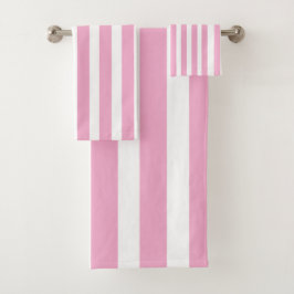 Klassiek Licht Roze en Wit Gestreept Bad Handdoek