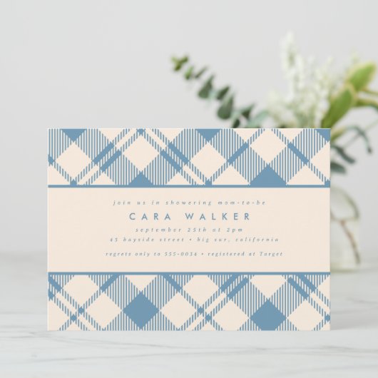 Klassiek lichtblauw beige speldenjongen Baby showe Kaart (Staand voorkant)