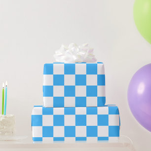 Klassiek lichtblauw dambord motief cadeaupapier