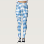 Klassiek lichtblauw en wit Gingham-patroonpatroon Leggings (Voorkant)