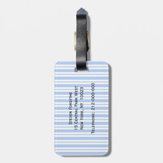 Klassiek lichtblauw wit, ongeëvenaard streeppatroo bagagelabel (Achterkant verticaal)