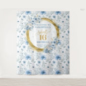 Klassiek Lichtblauw Zoete Zestien Goud Glitter Muu Wandkleed (Voorkant)