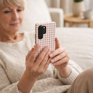 Klassiek lichtroze geruit gingham motief samsung galaxy hoesje