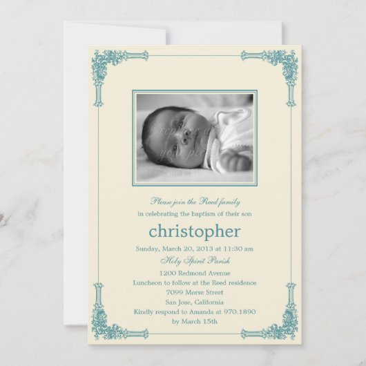 Klassiek Lijst Foto Baptism/Christening Uitnodigin Kaart (Voorkant)