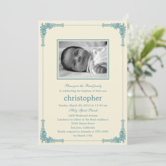 Klassiek Lijst Foto Baptism/Christening Uitnodigin Kaart (Staand voorkant)