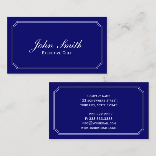 Klassiek Lijst Navy Blue Chef Professional Visitekaartje (Voorkant / Achterkant)
