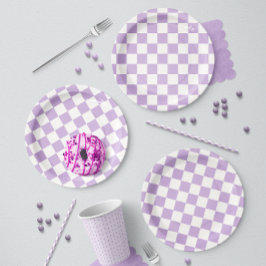 Klassiek Lila Gingham Picknick Papieren Bordje