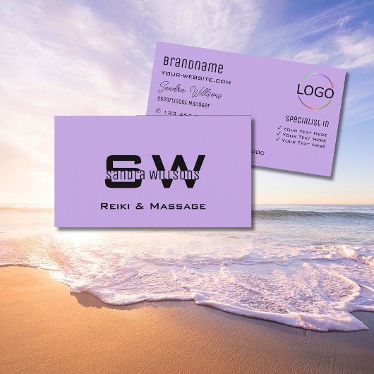 Klassiek Lila met Monogram en Logo Licht Paars Visitekaartje