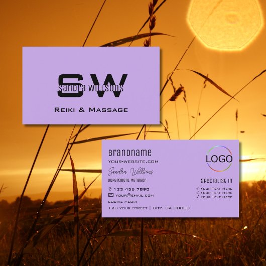 Klassiek Lila met Monogram en Logo Licht Paars Visitekaartje