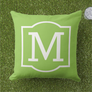 Klassiek Lime Groen Wit Bracket Monogram Buitenkussen