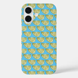 Klassiek limoen groen plakpatroon op hemelsblauw iPhone 16 hoesje