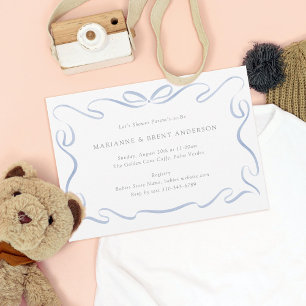 Klassiek lint blauw Baby shower Kaart