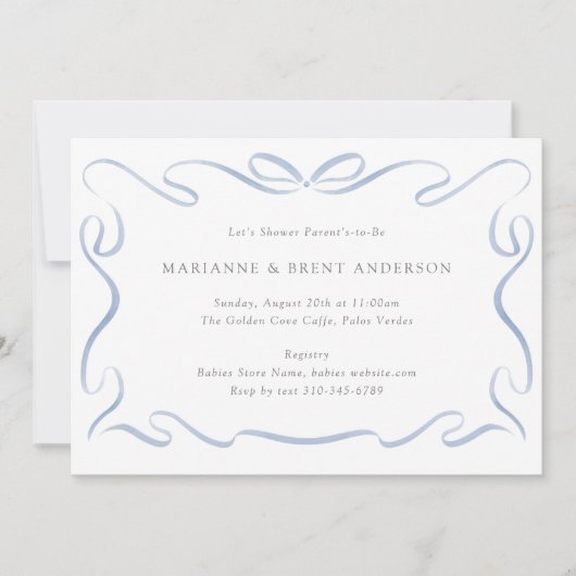 Klassiek lint blauw Baby shower Kaart (Voorkant)