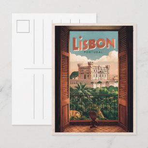 Klassiek Lissabon Portugal reizen, raam uitzicht c Briefkaart