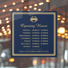 Klassiek Logo Openingstijden Bedrijf Marineblauw G Raamsticker