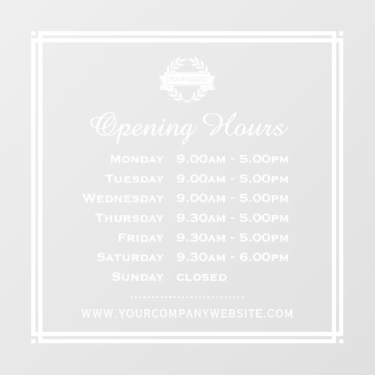 Klassiek Logo Openingsuren Bedrijf Wit Transparant Raamsticker (Vel)