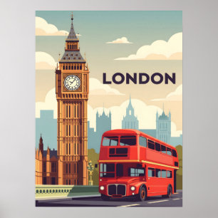 Klassiek Londen met Big Ben en rode bus Poster