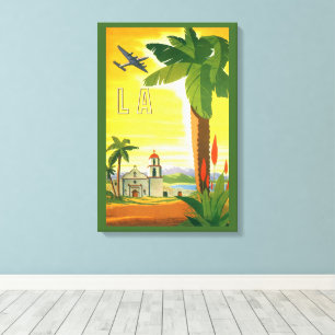 Klassiek Los Angeles, Californië missie met palmbo Canvas Afdruk