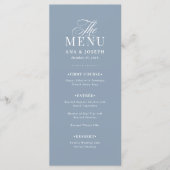 Klassiek Luxe | Elegante Stofblauwe Bruiloft Menu (Voorkant)