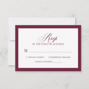 Klassiek Luxe   Elegante witte en bordeauxrode tro RSVP Kaartje