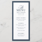 Klassiek Luxe | Navy Blauwe en Witte Trouwrand Menu (Voorkant)