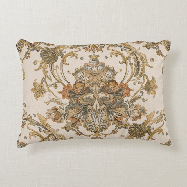 Klassiek, Luxe Ornament, Goud Beigi Grijs Accent Kussen (Voorkant)