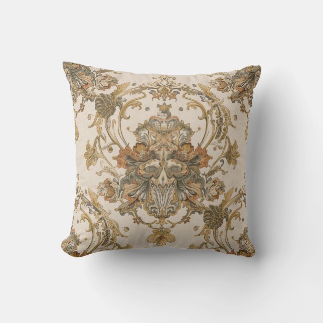 Klassiek, Luxe Ornament, Goud Beigi Grijs Kussen (Voorkant)
