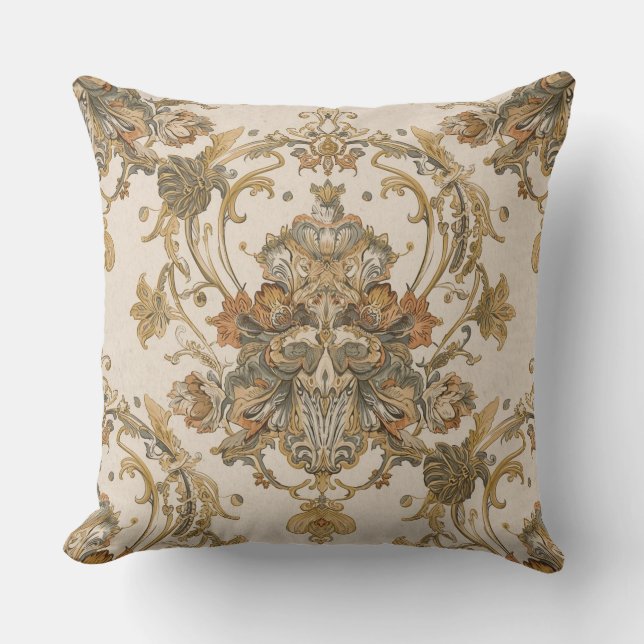 Klassiek, Luxe Ornament, Goud Beigi Grijs Kussen (Voorkant)