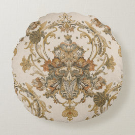 Klassiek, Luxe Ornament, Goud Beigi Grijs Rond Kussen
